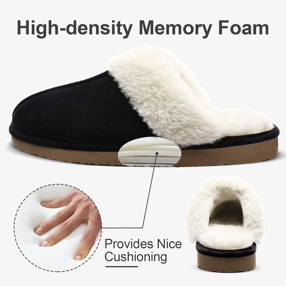 Women's Black Warm Comfy Memory Foam Slippers Closed-toe Indoor House Shoes - Picture 4 of 7